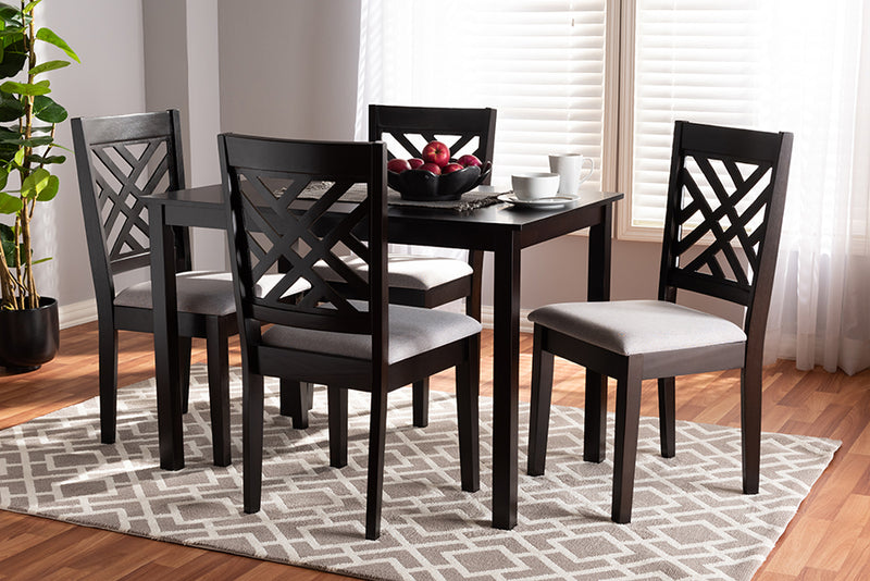 Iden Modern and Contemporary Gray Fabric Upholstered Espresso Brown Finished Wood 5-Piece Dining Set