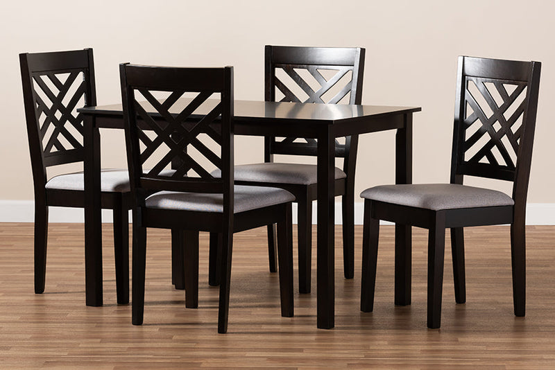 Iden Gray Fabric Upholstered Espresso Brown 5-Piece Dining Set Baxton