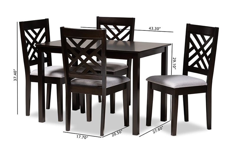 Iden Modern and Contemporary Gray Fabric Upholstered Espresso Brown Finished Wood 5-Piece Dining Set