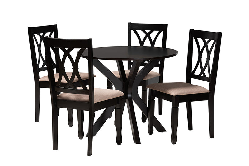 Linn Modern Beige Fabric and Espresso Brown 5-Piece Dining Set Baxton