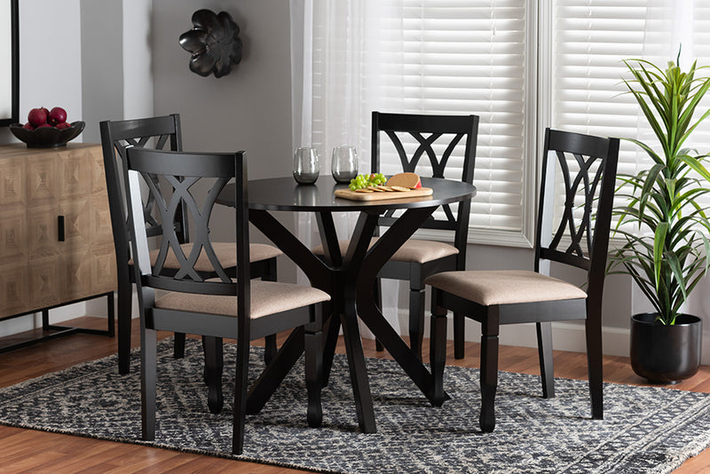 Linn Modern Beige Fabric and Espresso Brown Finished Wood 5-Piece Dining Set