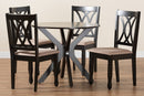 Linn Modern Beige Fabric and Espresso Brown 5-Piece Dining Set Baxton
