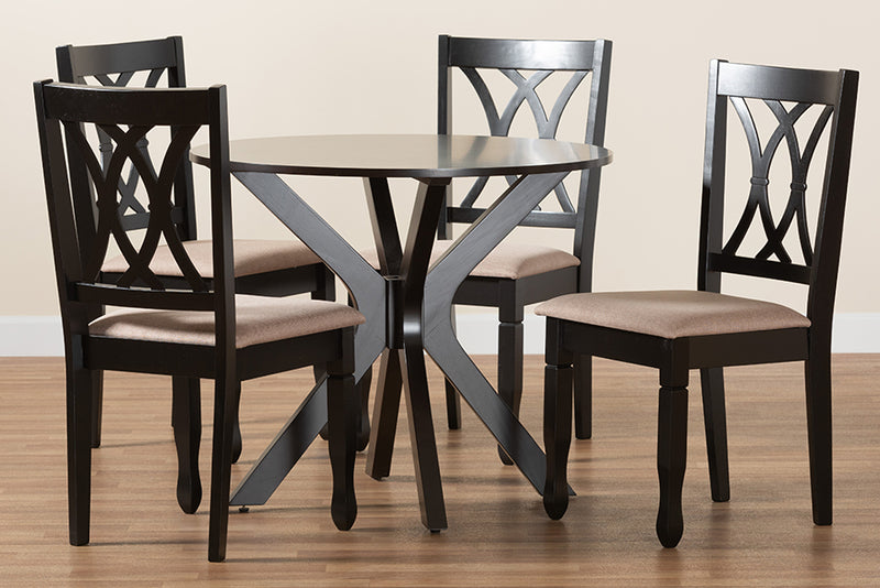 Linn Modern Beige Fabric and Espresso Brown Finished Wood 5-Piece Dining Set