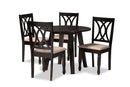Norwich Sand Fabric Upholstered and Dark Brown 5-Piece Dining Set Baxton