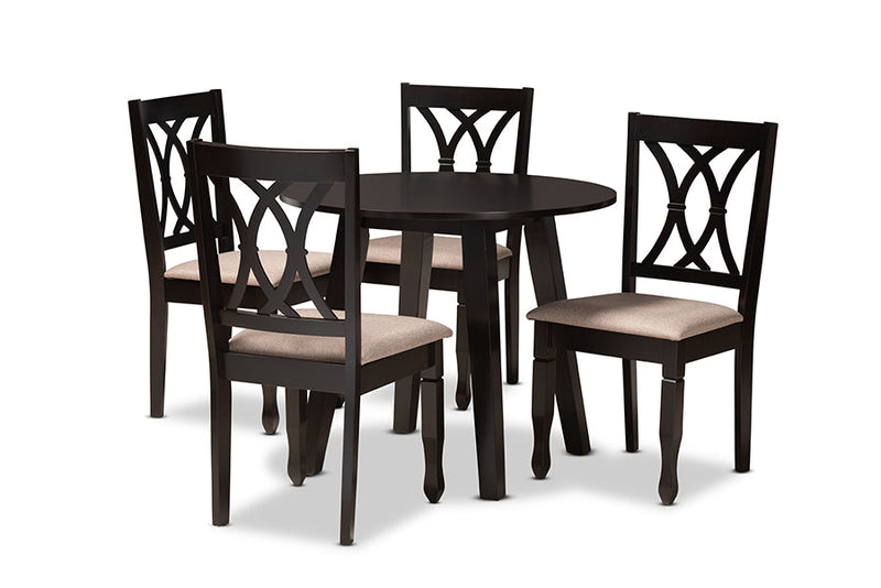 Norwich Sand Fabric Upholstered and Dark Brown 5-Piece Dining Set Baxton