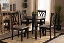 Norwich Sand Fabric Upholstered and Dark Brown 5-Piece Dining Set Baxton