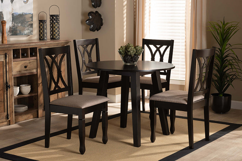 Norwich Sand Fabric Upholstered and Dark Brown 5-Piece Dining Set Baxton
