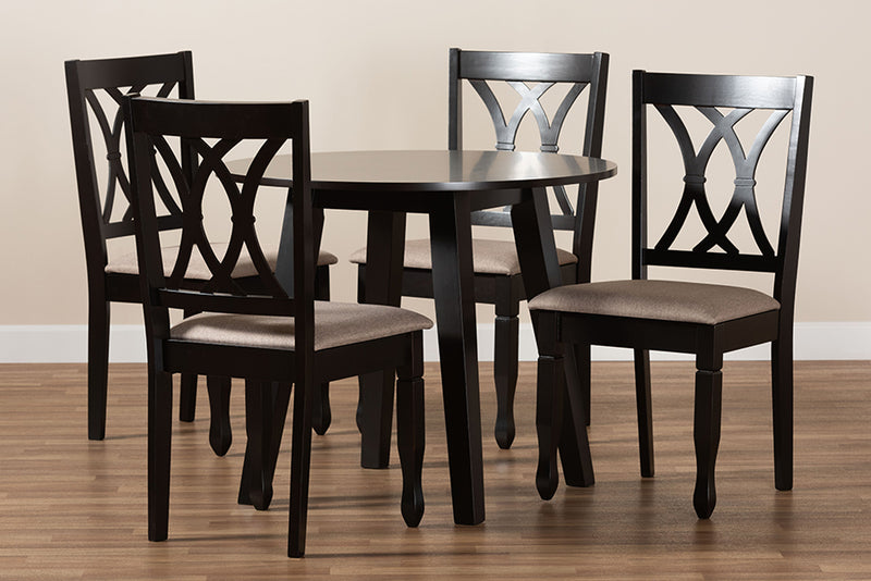 Norwich Modern and Contemporary Sand Fabric Upholstered and Dark Brown Finished Wood 5-Piece Dining Set