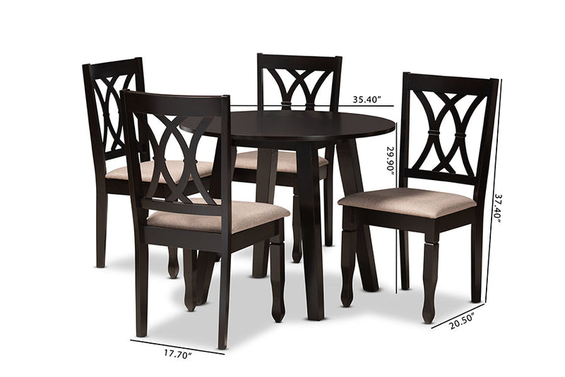 Norwich Sand Fabric Upholstered and Dark Brown 5-Piece Dining Set Baxton