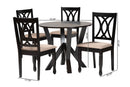 Nefeli Modern Sand Fabric and Dark Brown 5-Piece Dining Set Baxton