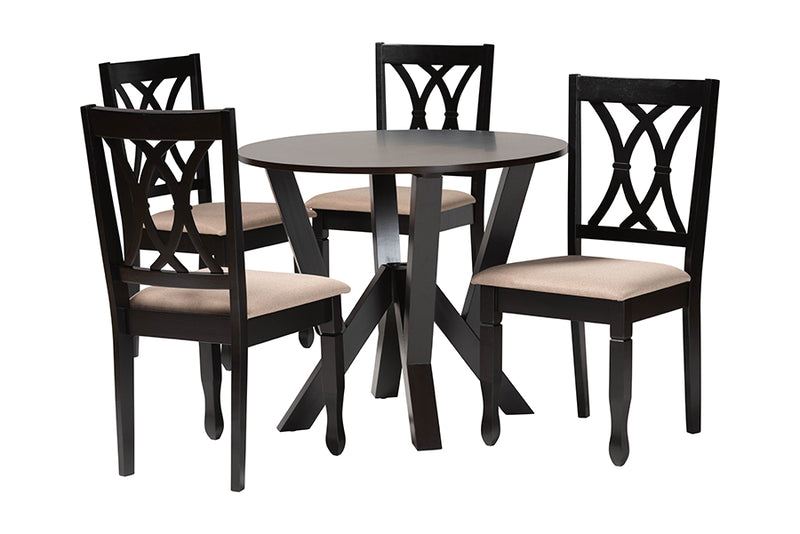 Nefeli Modern Sand Fabric and Dark Brown Finished Wood 5-Piece Dining Set