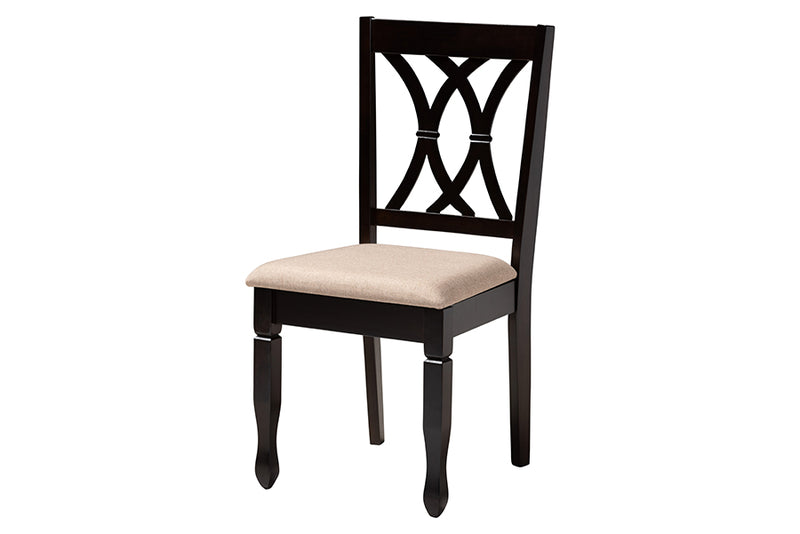 Nefeli Modern Sand Fabric and Dark Brown Finished Wood 5-Piece Dining Set