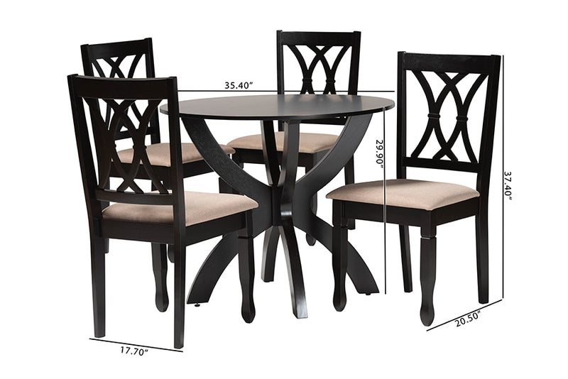 Amira Modern Sand Fabric and Dark Brown Finished Wood 5-Piece Dining Set