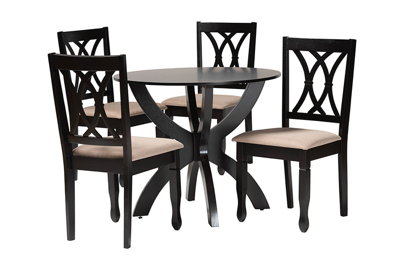 Amira Modern Sand Fabric and Dark Brown Finished Wood 5-Piece Dining Set