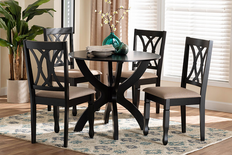 Amira Modern Sand Fabric and Dark Brown Finished Wood 5-Piece Dining Set