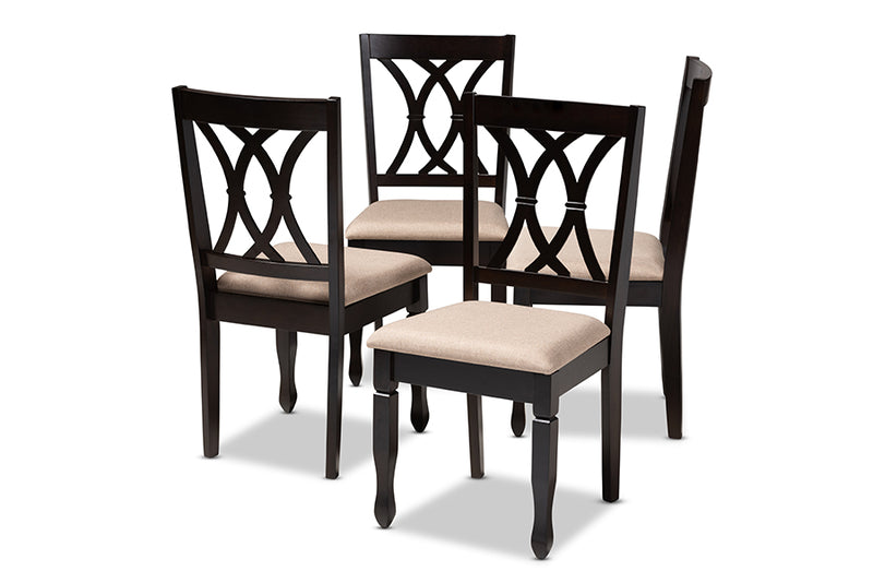 Asgart Modern and Contemporary Sand Fabric Upholstered Espresso Brown Finished Wood Dining Chair Set of 4