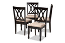 Asgart Sand Fabric Upholstered Espresso Brown Dining Chair Set of 4 Baxton