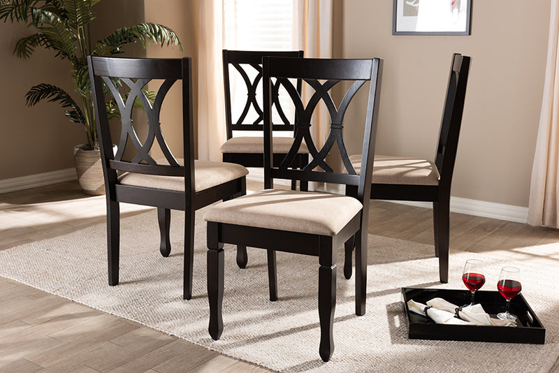 Asgart Modern and Contemporary Sand Fabric Upholstered Espresso Brown Finished Wood Dining Chair Set of 4