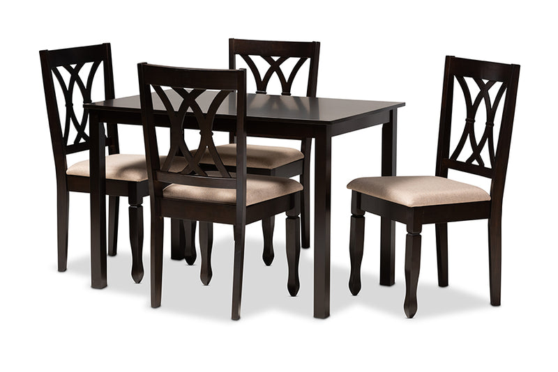 Asgart Modern and Contemporary Sand Fabric Upholstered Espresso Brown Finished Wood 5-Piece Dining Set