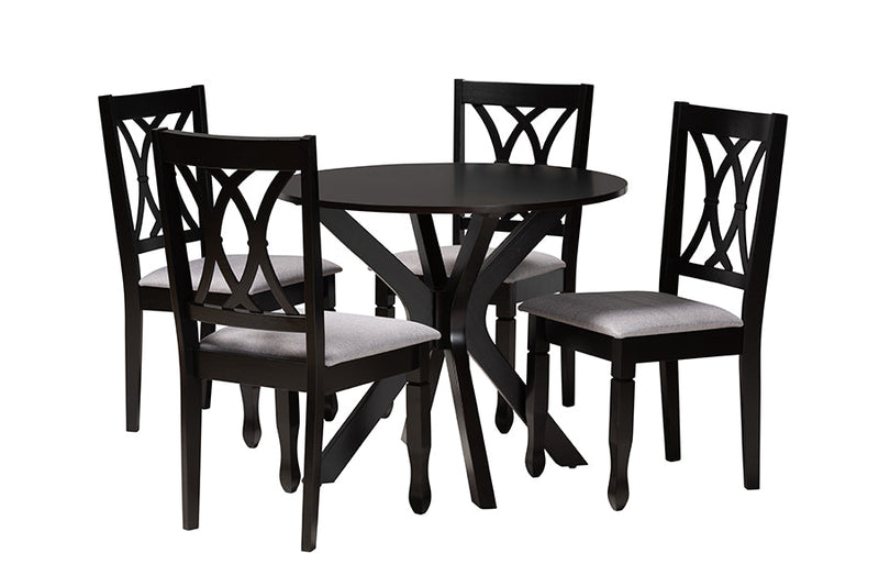 Linn Modern Gray Fabric and Espresso Brown 5-Piece Dining Set Baxton
