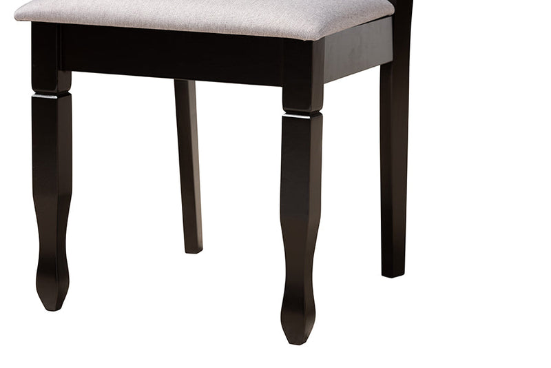 Linn Modern Gray Fabric and Espresso Brown 5-Piece Dining Set Baxton