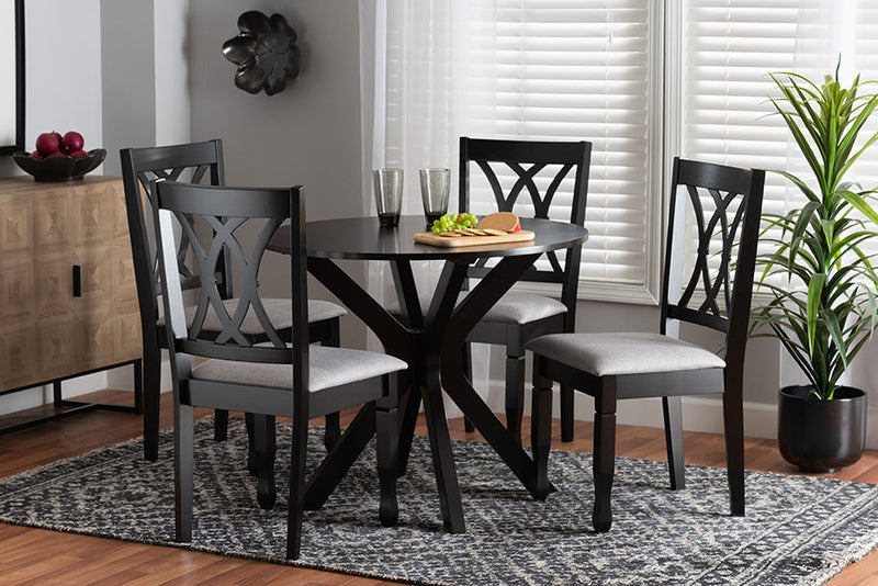 Linn Modern Gray Fabric and Espresso Brown 5-Piece Dining Set Baxton