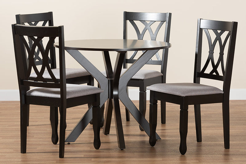 Linn Modern Gray Fabric and Espresso Brown 5-Piece Dining Set Baxton