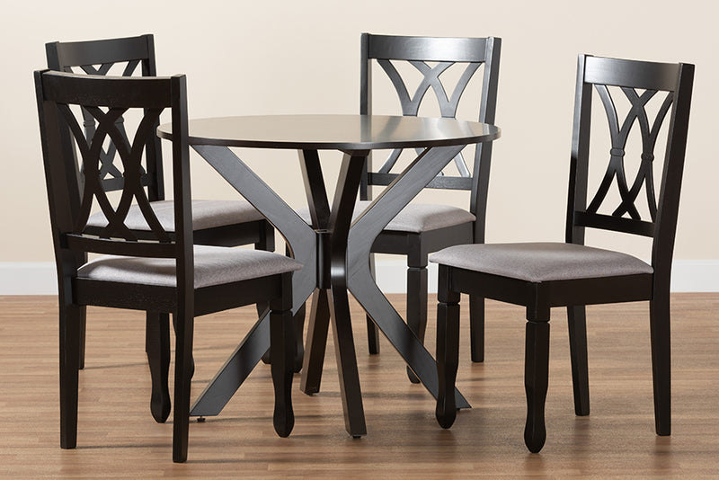 Linn Modern Gray Fabric and Espresso Brown Finished Wood 5-Piece Dining Set