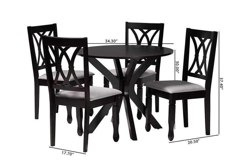 Linn Modern Gray Fabric and Espresso Brown 5-Piece Dining Set Baxton