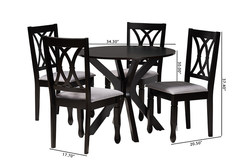 Linn Modern Gray Fabric and Espresso Brown Finished Wood 5-Piece Dining Set