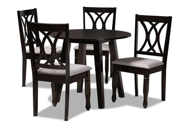 Norwich Gray Fabric Upholstered and Dark Brown 5-Piece Dining Set Baxton