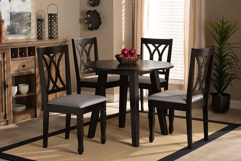 Norwich Gray Fabric Upholstered and Dark Brown 5-Piece Dining Set Baxton