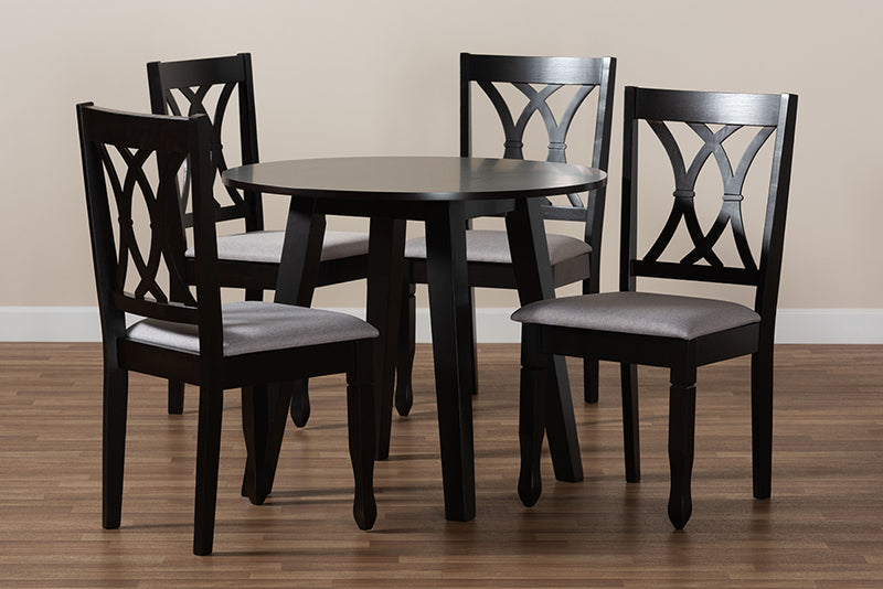 Norwich Modern and Contemporary Gray Fabric Upholstered and Dark Brown Finished Wood 5-Piece Dining Set