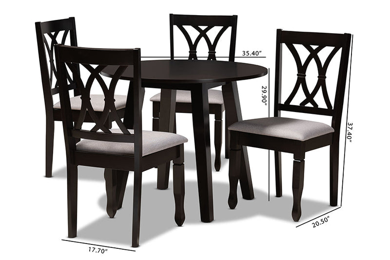 Norwich Gray Fabric Upholstered and Dark Brown 5-Piece Dining Set Baxton