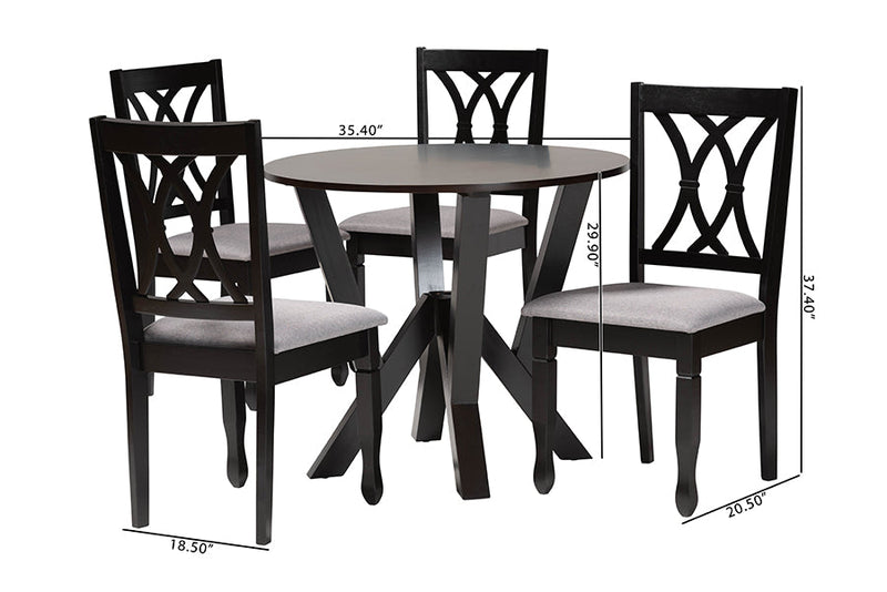 Nefeli Modern Gray Fabric and Dark Brown 5-Piece Dining Set Baxton