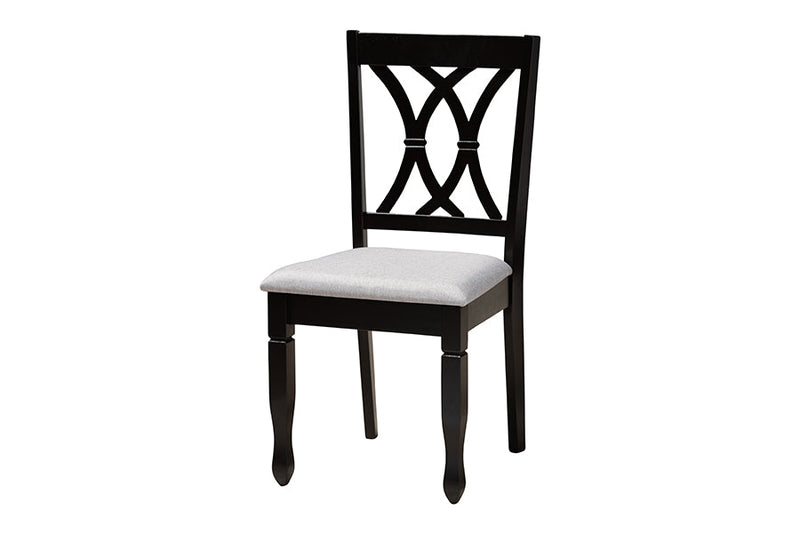 Nefeli Modern Gray Fabric and Dark Brown 5-Piece Dining Set Baxton