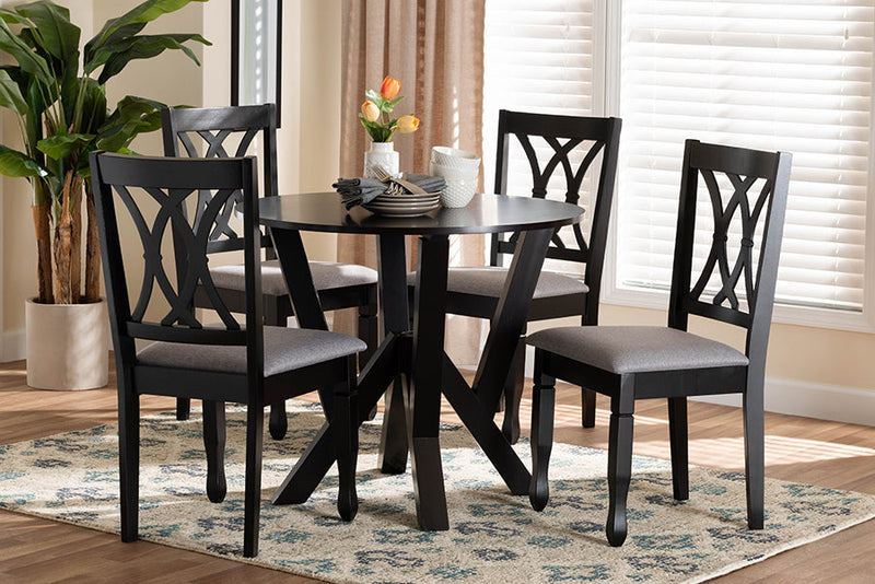 Nefeli Modern Gray Fabric and Dark Brown 5-Piece Dining Set Baxton