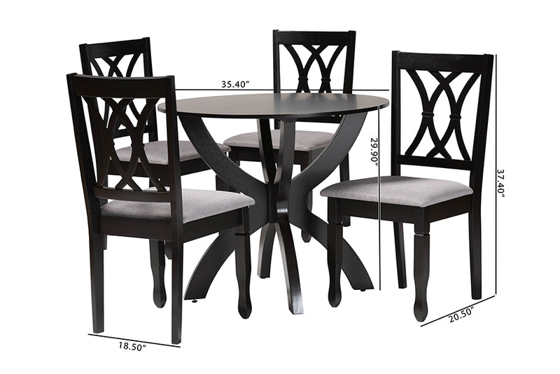 Amira Modern Gray Fabric and Dark Brown Finished Wood 5-Piece Dining Set