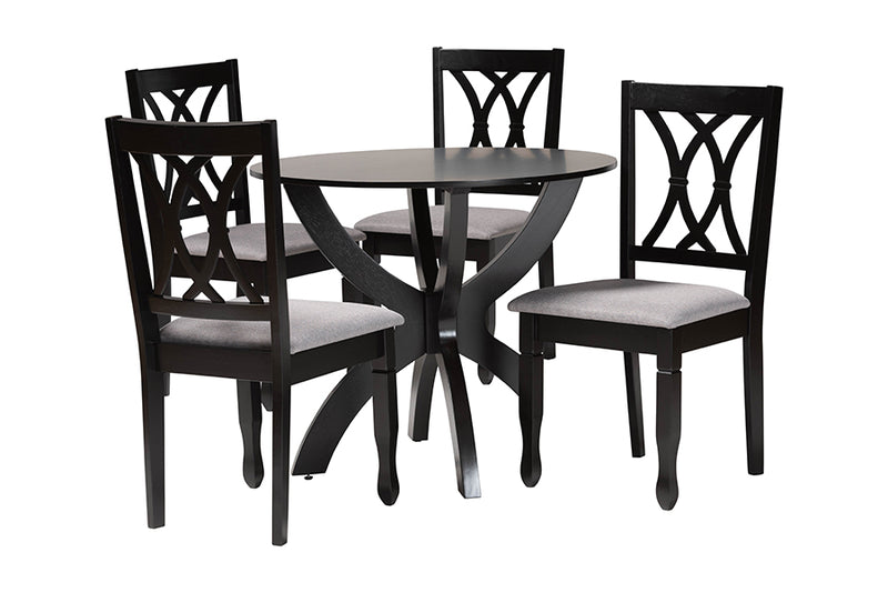 Amira Modern Gray Fabric and Dark Brown Finished Wood 5-Piece Dining Set