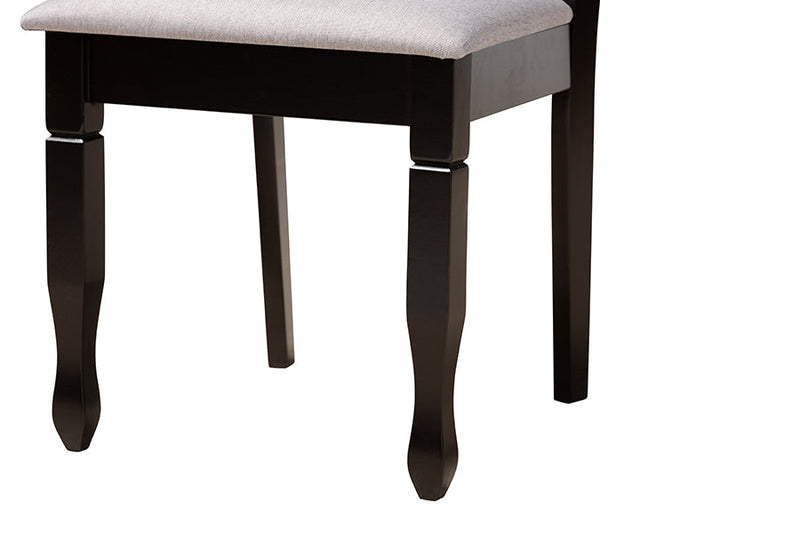 Amira Modern Gray Fabric and Dark Brown 5-Piece Dining Set Baxton