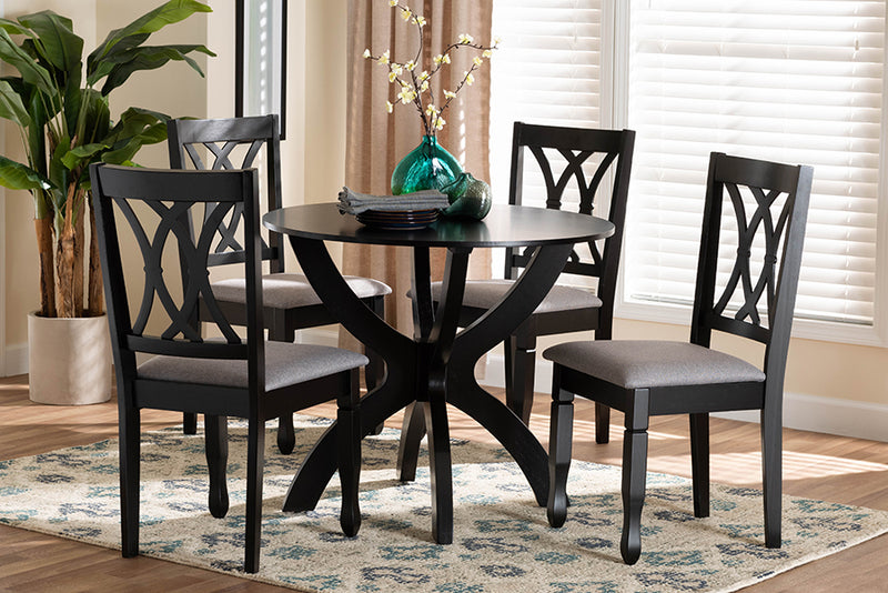 Amira Modern Gray Fabric and Dark Brown Finished Wood 5-Piece Dining Set