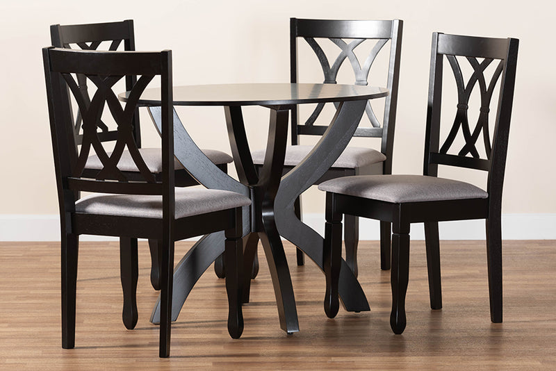 Amira Modern Gray Fabric and Dark Brown Finished Wood 5-Piece Dining Set