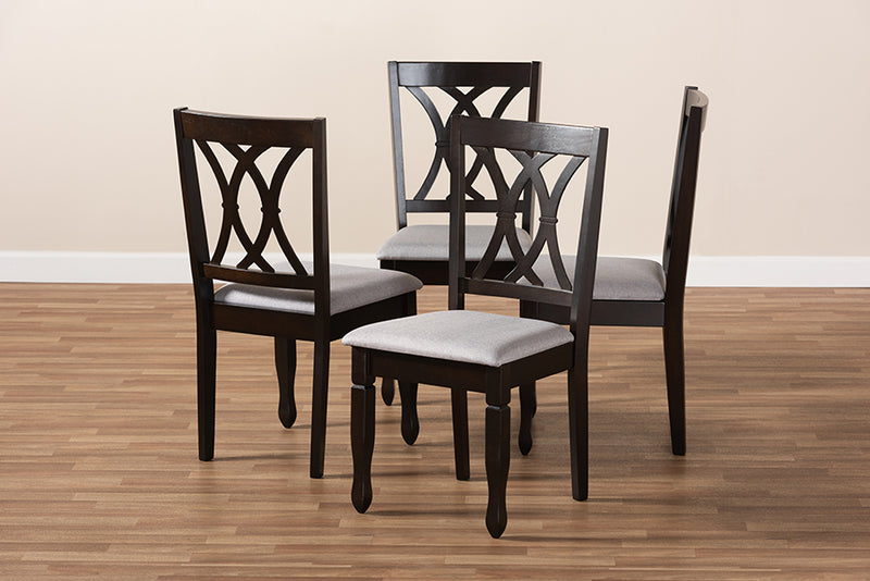 Asgart Modern and Contemporary Gray Fabric Upholstered Espresso Brown Finished Wood Dining Chair Set of 4