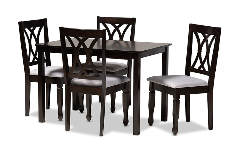 Asgart Modern and Contemporary Gray Fabric Upholstered Espresso Brown Finished Wood 5-Piece Dining Set