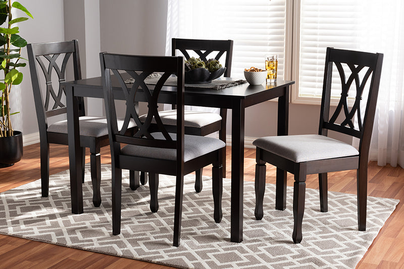 Asgart Modern and Contemporary Gray Fabric Upholstered Espresso Brown Finished Wood 5-Piece Dining Set