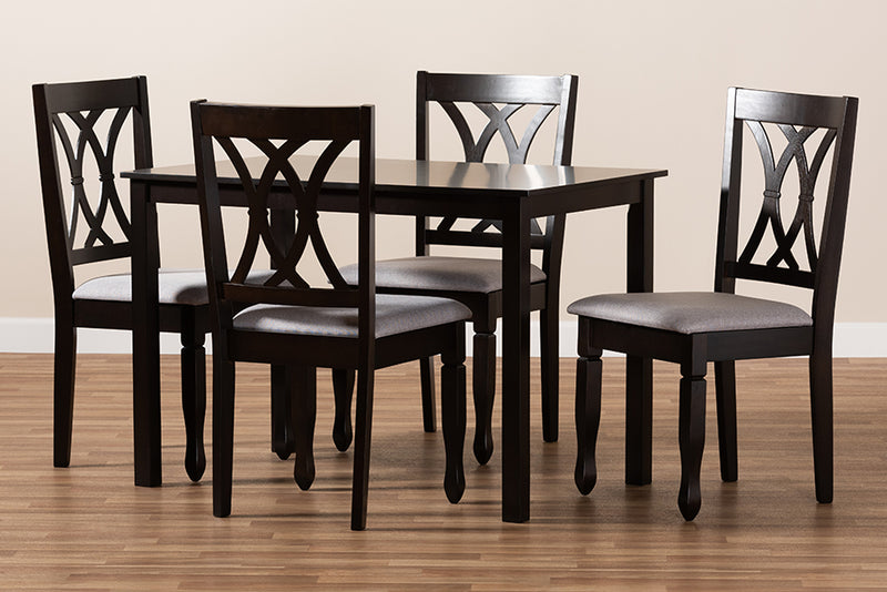 Asgart Modern and Contemporary Gray Fabric Upholstered Espresso Brown Finished Wood 5-Piece Dining Set