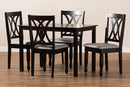 Asgart Gray Fabric Upholstered Espresso Brown 5-Piece Dining Set Baxton
