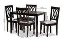 Asgart Gray Fabric Upholstered Espresso Brown 5-Piece Dining Set Baxton