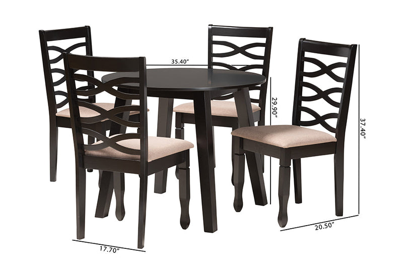 Vadim Modern Beige Fabric and Dark Brown 5-Piece Dining Set Baxton