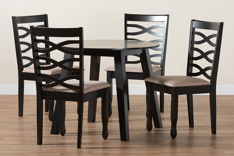 Vadim Modern Beige Fabric and Dark Brown 5-Piece Dining Set Baxton